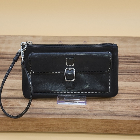 Coach Black Wristlet With Silver Hardware & Finishings, One Front Magnetic Snap - Picture 1 of 5